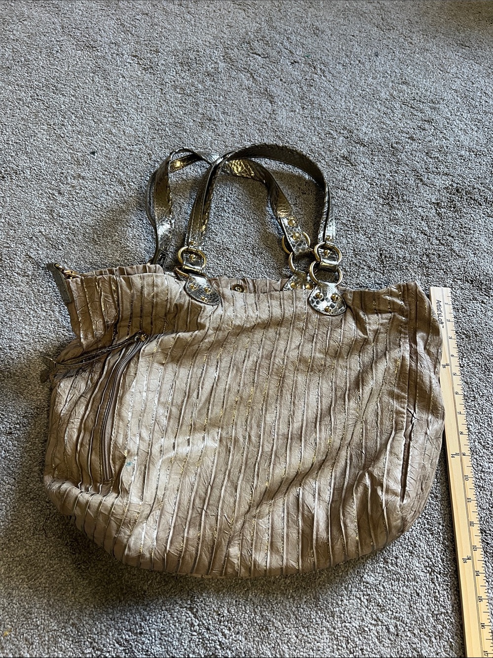 Emma Rose Metallic Gold Slouchy Hobo Tote Bag Ruched Y2K Boho